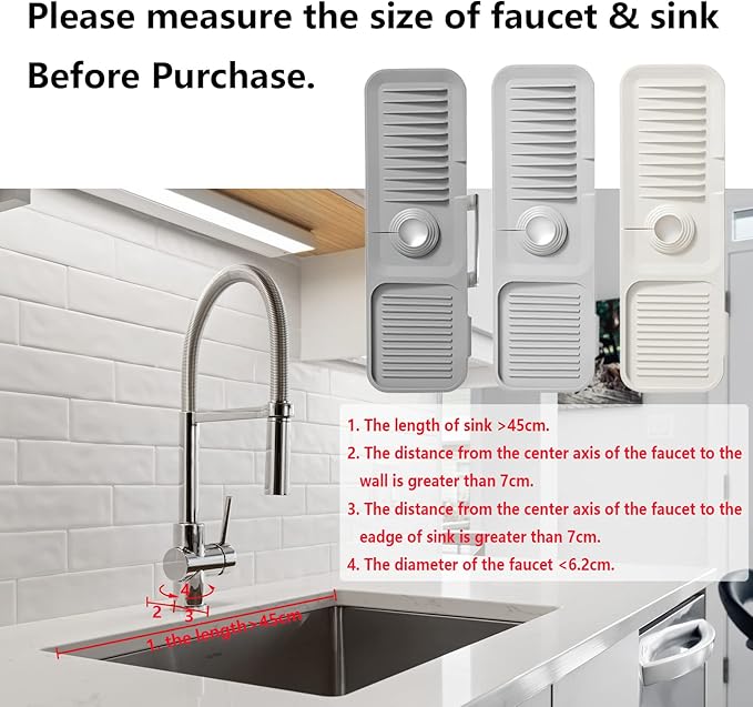 Kitchen Sink Splash Guard Sponge Holder - Silicone Faucet Drip Catcher Tray - Sink Protector - Fits Faucet Tube within 2.5" (Dark Grey, 17.7")