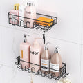 Adhesive Shower Caddy: 2 Bonus Hooks, 4-Pack Wall Mounted Bathroom Storage Shelf, Rustproof Metal Basket Organizer for Kitchen & Bathroom Drill Free Black