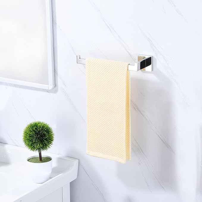 LANC Bathroom Hand Towel Holder Left Side Chrome Silver Hand Towel Bar 10 Inche Square Towel Ring for Kitchen Lavatory Wall Mount Stainless Steel Polished Towel Racks Hanger, A8806CP-LF