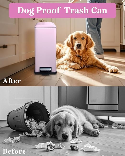 1.3 Gallon Trash Can with Removable Inner Bucket, Pink Trash Can with Soft Close lid, Stainless Steel Step Pedal Garbage Can for Bathroom, Living Room