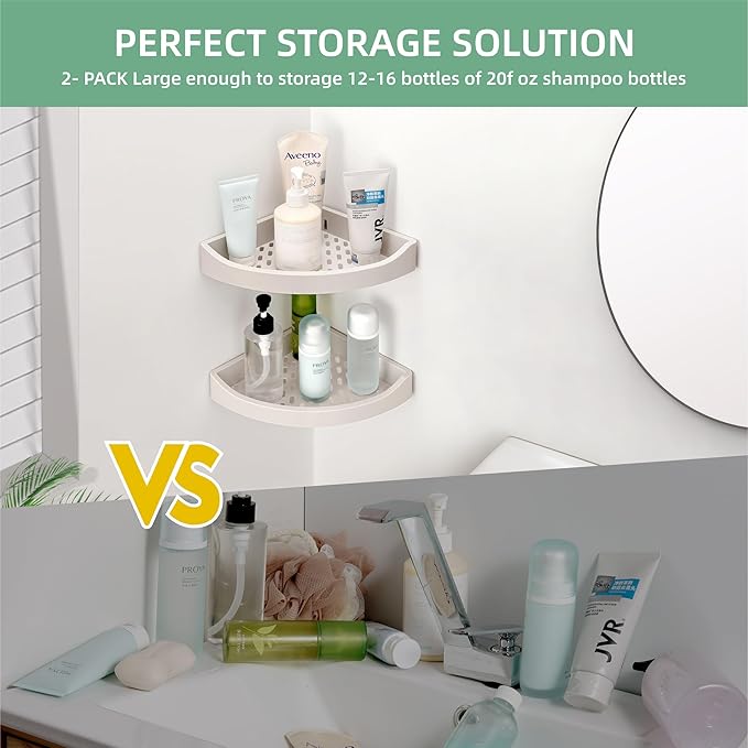 Corner Caddy Bathroom Shower Shelf Wall Mounted No Drilling Storage Shelves rack Adhesive Triangle Baskets ABS Bathroom Kitchen toilet Storage Basket Bathroom Accessories (Z 330 Light grey)