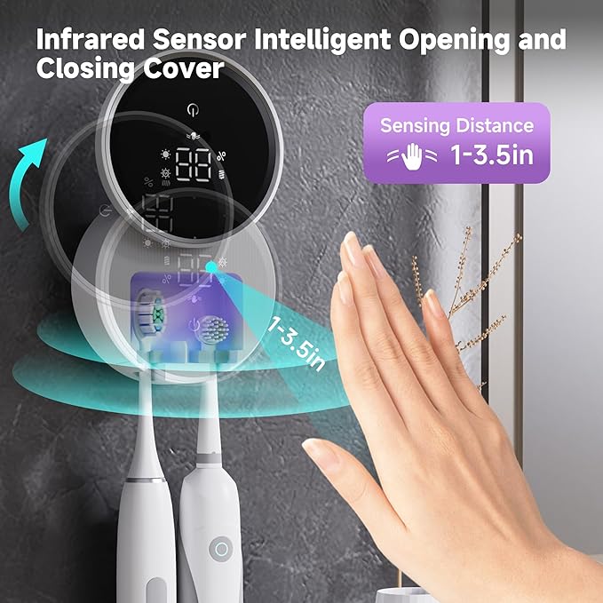 Toothbrush Holder and Cleaner Razor Holder and Dryer Auto Open/Close Cover Rechargeable Wall-Mounted Suitable for Most Toothbrushs
