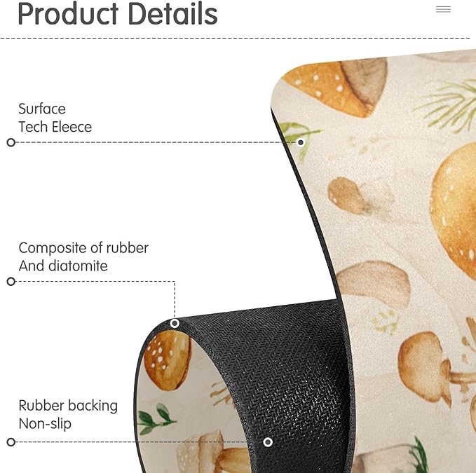 Kitchen Sink Splash Guard 2 PCS 30 Inch Sink Faucet Mat Splash Guard for Bathroom Countertop Water Absorbent Foldable Cuttable Soft Washable Watercolor Mushrooms Beige