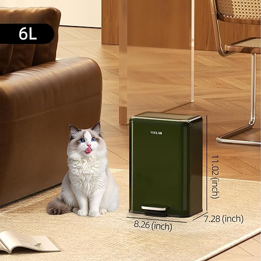 Small Bathroom （6 Liter / 1.6 Gallon） Trash Can - Mini Step Garbage Can with Lid, Stainless Steel Trash Bin for Living Room Bedroom (Green)