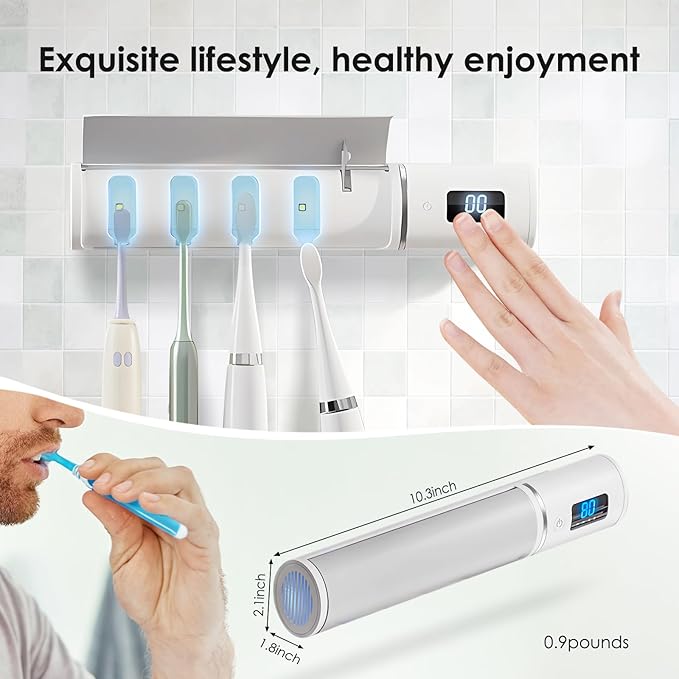 Wall Mounted Toothbrush Holder, Electric Tooth Brush Holders Single Person Cleaner for Bathroom, with Auto Inductive Open/Close Cover, Clean, Dry for Home, Travel (4 Slots)
