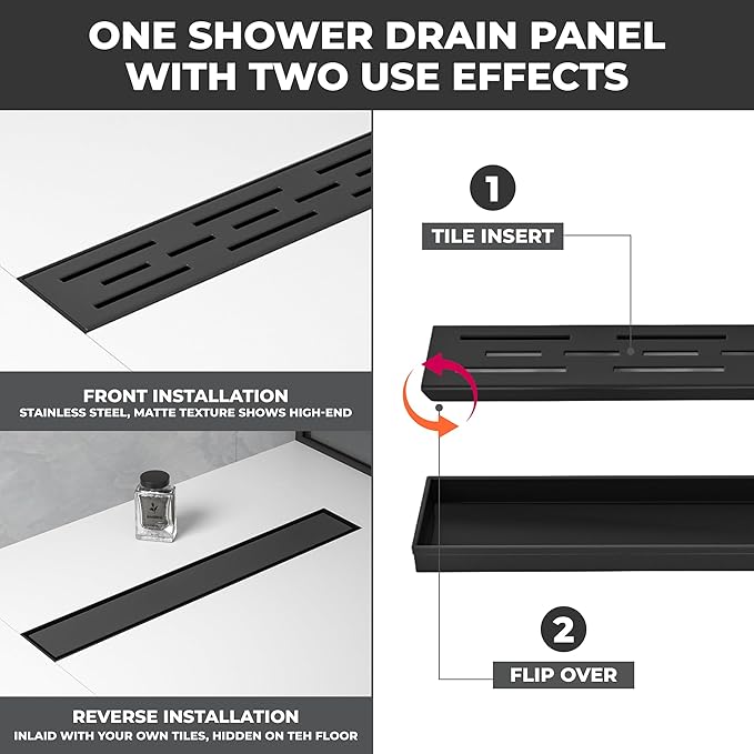 36 Inch Rectangular Linear Shower Drain Set with Brick Pattern Grate, 304 Stainless Steel Bathroom Floor Drain with Hair Catcher, Shower Floor Drain Includes Adjustable Leveling Feet