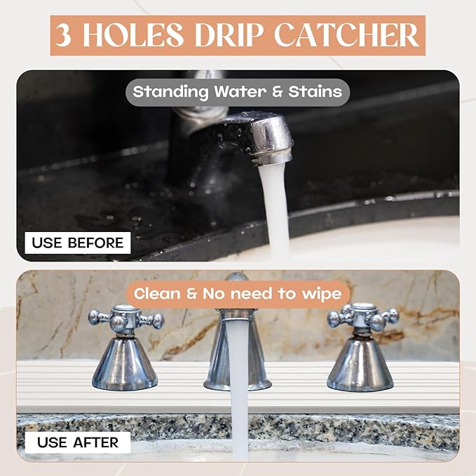 3 Hole White Faucet Mat for Kitchen Sink 16.1" x 5" Kitchen Faucet Absorbent Mat Diatomite Splash Guard for Sink Quick Drying Stone Drip Catcher for Bathroom Counter