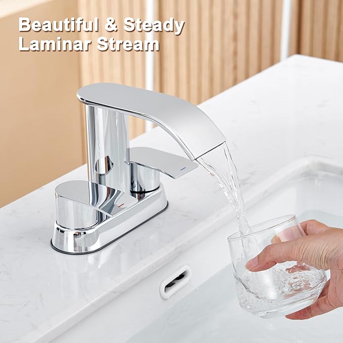 Ultimate Unicorn Bathroom Faucet for Sink Chrome, 4 Inch Bathroom Sink Faucet for 3 Hole or 2 Hole, 2 Handle Waterfall Faucets with Pop up Drain, Centerset Faucets for RV Counter
