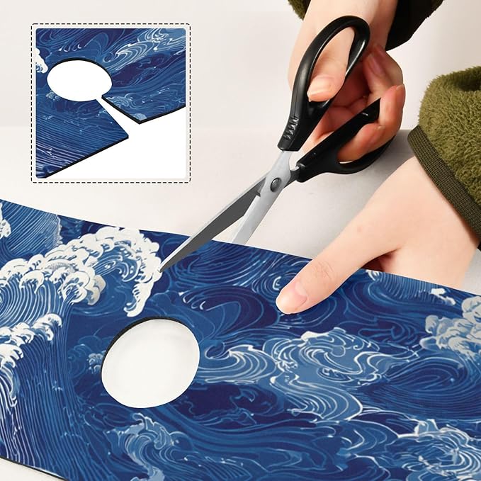 Kitchen Sink Splash Guard 2 PCS 30 Inch Sink Faucet Mat Splash Guard for Bathroom Countertop Water Absorbent Foldable Cuttable Soft Washable Blue Ocean Waves
