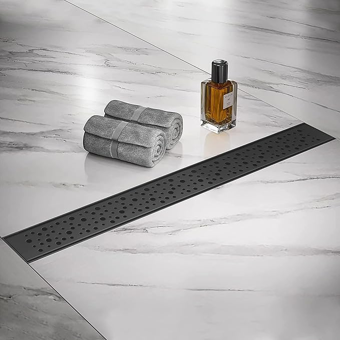 Sharp-tec 24 inch Linear Shower Drain, Black Rectangular Floor Drain, V-Shape Design Drain Channel, 304 Stainless Steel, cUPC Certificated for Bathroom Shower Room (Drain Base is Not Included)