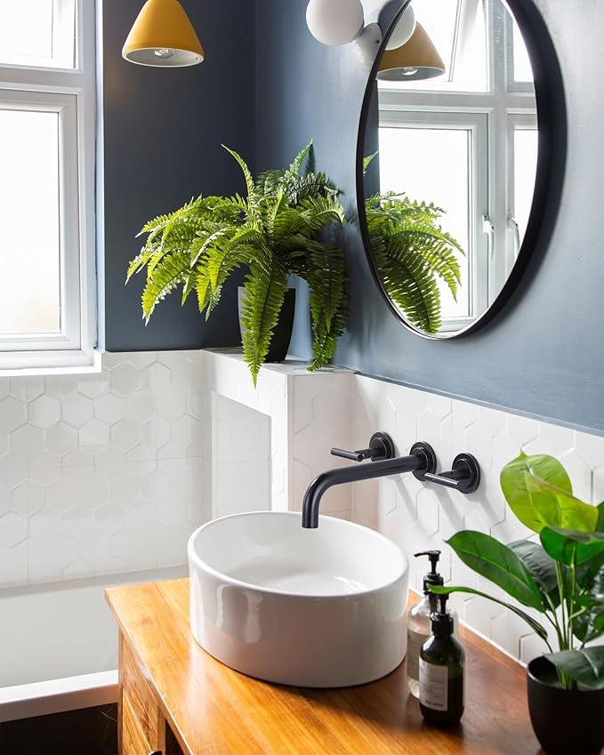 Wall Mount Bathroom Faucet:Oiled Rubbed Bronze Wall Faucet High Flow Two Handles Stainless Steels,Long Spout Reach,Widespread Bathroom Sink Faucet with Rough-in Valve 3 Holes Elegant Classic Spout