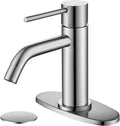 Brushed Nickel Single Hole Bathroom Faucets Single Handle, JXMMP Brushed Bathroom Vanity Sink Faucet with Pop Up Drain Assembly and 6 inch Deck Plate