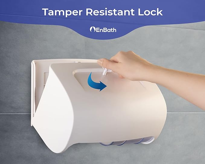 Commercial Toilet Paper Dispenser Wall Mount, Double (2 Roll) Locking Toilet Paper Holder (White), Compact Two Roll, Side by Side Design Tissue Paper Dispenser (Dispensador de Papel Higienico Doble)