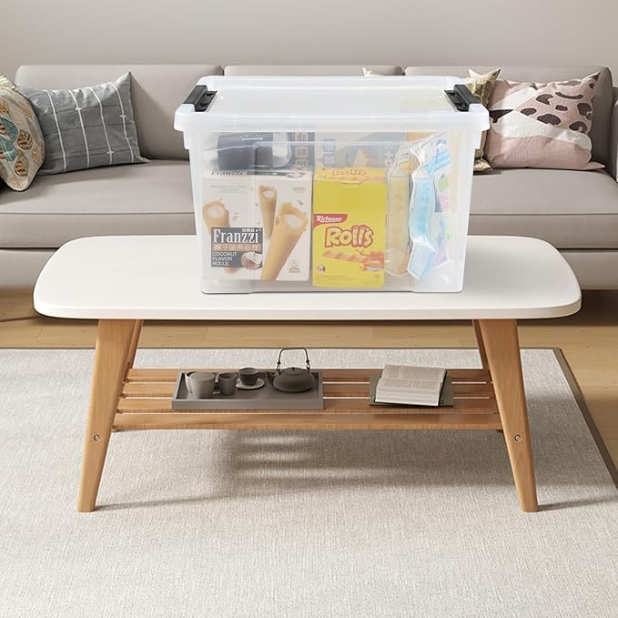 4-Pack 32 L Wheeled Clear Plastic Storage Latch Box, Large Clear Storage Bin with Lid