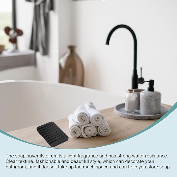 uxcell 2 Pcs Self Draining Silicone Soap Dish, Soap Tray with Drainage for Bathroom Shower Kitchen Sink, 4.5" x 3.1" x 0.4", Black