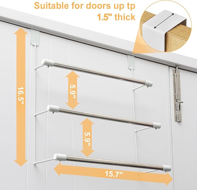 Over The Door Towel Rack, 3 Tier Stainless Steel Bathroom Towel Holder, Heavy Duty Space Saving Organizer No Drill Towel Rack for Bathroom, Bedroom, Kitchen, Dorm, RV