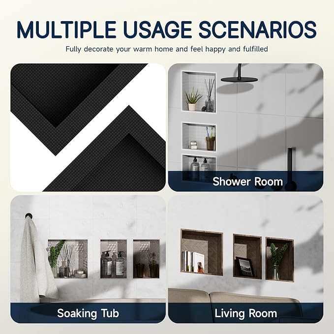 Homevacious Bathroom Wall Niche 14"X34"(14"x14"+14"x20") XPS Shower Niche Insert Tile Ready Triple Waterproof Shelf Black Recessed Shower Boxes with Removable Shelf for Bathroom Storage
