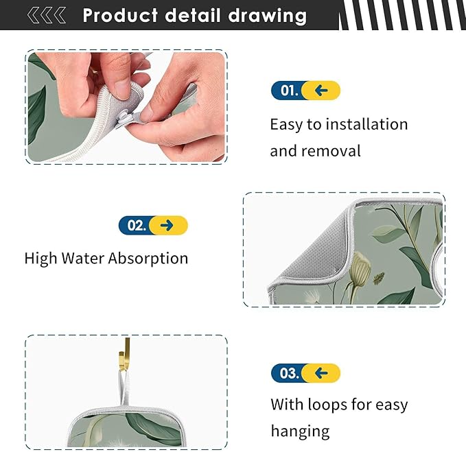 Sink Faucet Absorbing Mat Kitchen Sink Splash Guard Splash Faucet Drip Catcher for Bar RV Bathroom 2PCS 14.9x5.5in Sage Green Dandelion