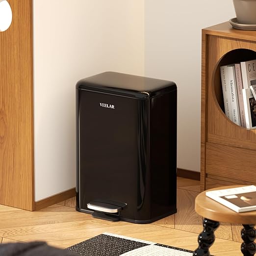 Kitchen Bathroom 5.5Gallon (20L) Trash Can - Stainless Steel Garbage Cans with Foot Pedal, Recycling Bin with Lid for Office Bathroom Decor (Black)