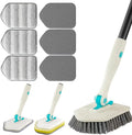 3 in 1 Scrub Cleaning Brush with Long Handle 51'' - Shower Bathtub Tub & Tile Scrubber Brush Include 1 Stiff Brush Head & 3 Scouring Pads & 3 Microfiber Clothes, for Wall Bathroom Glass Bathtub(White)