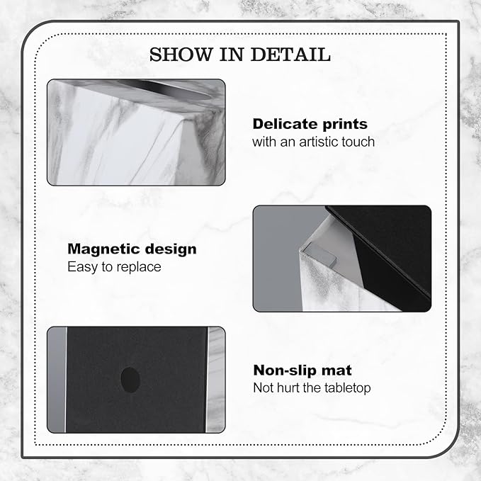 Metal Square Tissue Box lid, Modern Facial Tissue Holder for Bathroom Vanity Tops, Bedroom Dressers, Nightstands, Desks, Offices (Marble White)