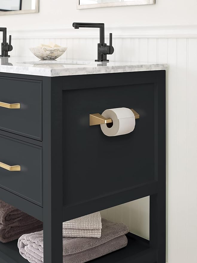 Amerock BH36001CZ | Champagne Bronze Pivoting Double Post Toilet Paper Holder | 9-5/16 in. (237 mm) Toilet Tissue Holder | Blackrock | Bath Tissue Holder | Bathroom Hardware | Bath Accessories