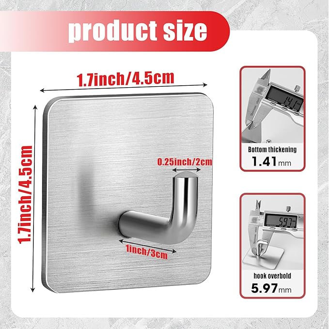 Emergency Fire Blanket Wall Hooks，Waterproof Stainless Steel Adhesive Hooks for Home Kitchen Bathroom Office and Outdoor (Silver, 3 Pack)