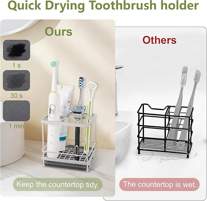 Stainless Steel Toothbrush Holders for Bathrooms, 5 Slots Kids Electric Tooth Brush and Toothpaste Organizer for Countertop, Shower, Vanity, Sliver