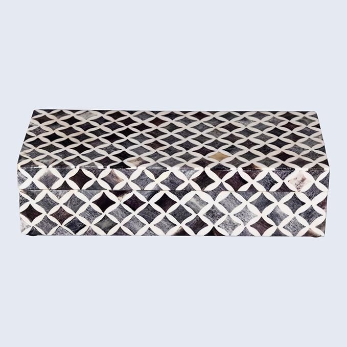 Handicrafts Home Decorative Storage Box with Lid- 10x2.5x1.5” Small Keepsake, Trinket Box, Memory Box- Decorative Boxes for Home Decor, Centre Table, Giftable Storage Accent- Slate White Star