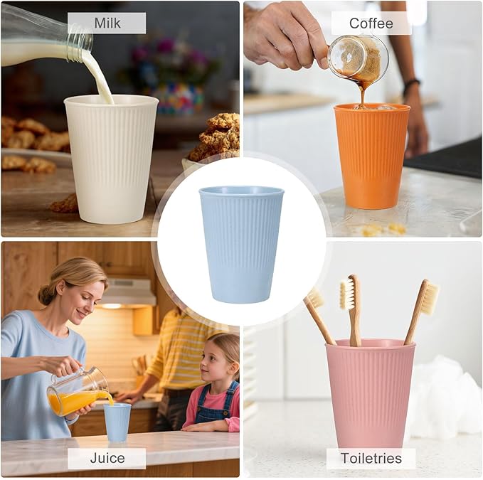 uxcell 4 Pcs Simple Toothbrush Cup, 3.3 x 3.3 x 4.2 Dishwasher Safe Bathroom Tumbler Reusable Plastic Cup Set for Storing Toothpaste Combs, Light Blue
