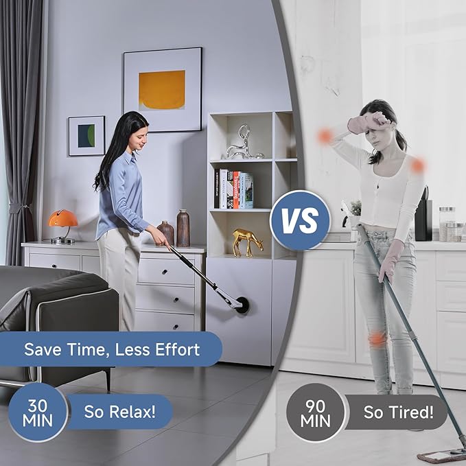 Electric Rotary Cleaner, Adjustable Long Handle Electric Cleaning Brush, 8 Replaceable Brush Heads, 2 Speeds, Handheld Electric Multifunctional Cleaning Brush (Black&White)