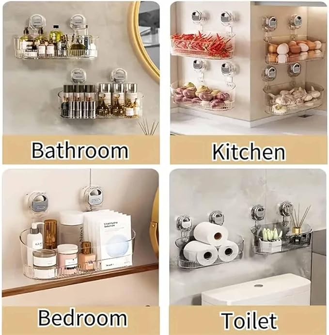 No-Drill Bathroom Suction Storage Box – Large Capacity & Strong Load-Bearing, 2026 New Corrugated Suction Cup Storage Holder, Bathroom Shelves No Drill (1PC-Tea)