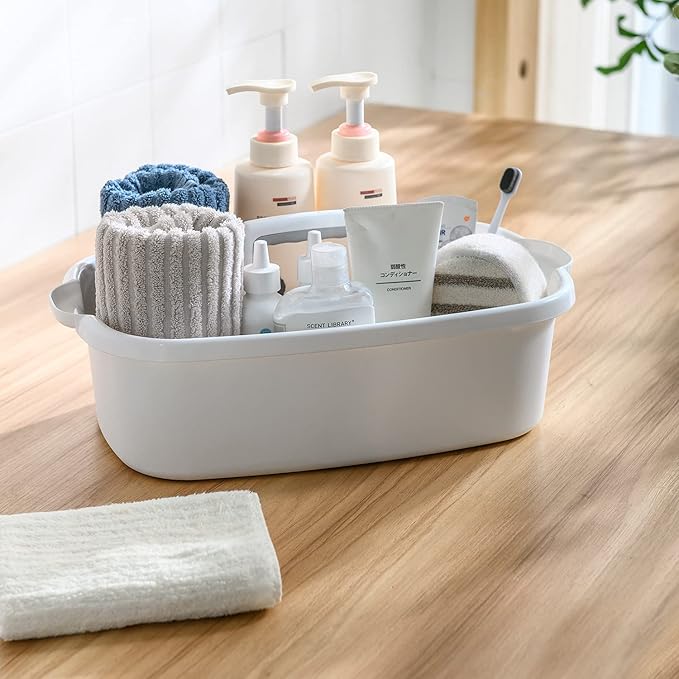 ALINK Large Plastic Shower Caddy Tote, Portable Storage Caddy Basket Organizer with Handle for Dorm, Bathroom, Tool, Garden, Kitchen, Cleaning Supplies - White