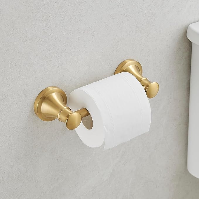 BESy Wall Mounted Toilet Paper Roll Holder Rustproof Tissue Paper Holder Bathroom Flexible Pivoting Tissue Handle Toilet Tissue Roll Holder, Brushed Gold, Stainless Steel