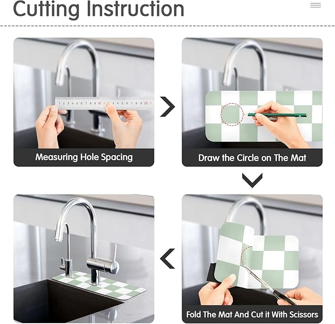 Kitchen Sink Splash Guard 2 PCS 30 Inch Sink Faucet Mat Splash Guard for Bathroom Countertop Water Absorbent Foldable Cuttable Soft Washable Checkered White and Green