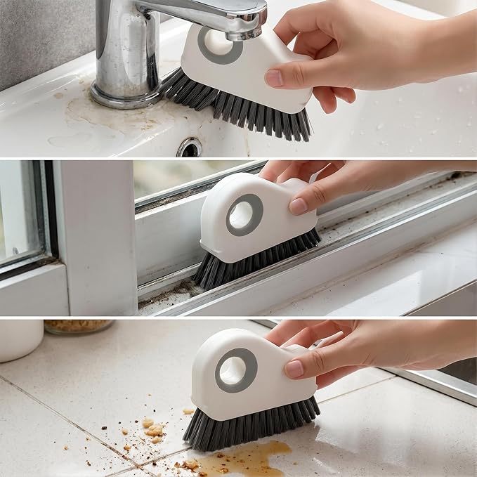 1-Pack Groove Cleaner Brush - 2 in 1 Grout Brush Cleaner- Multifunction Window Track Cleaning Tool with Hard Bristle and Hidden Scraper - Crevice Brush for Sliding Door Track, Window Seal, Sill