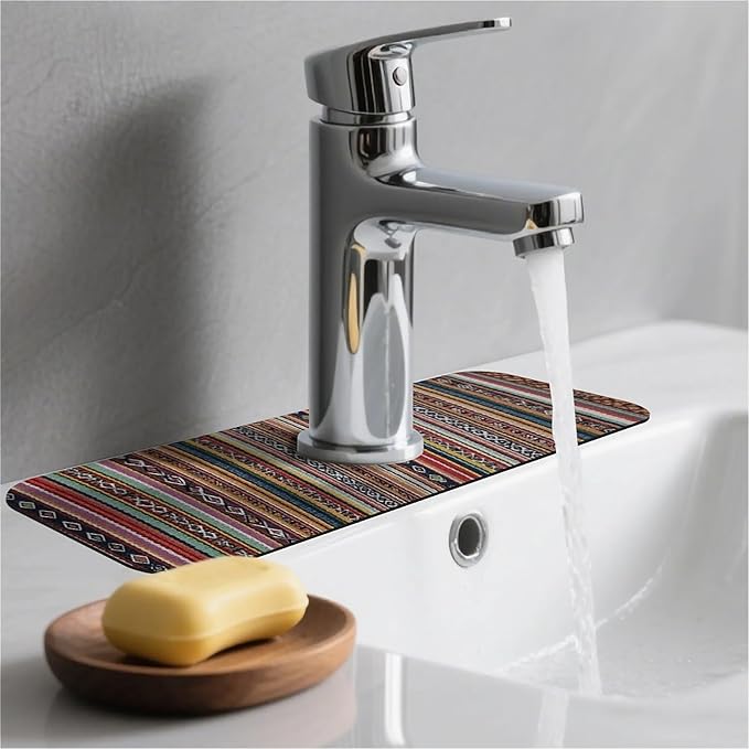 Kitchen Sink Splash Guard，Tribal，Bohemian style Faucet Mat Sink Gadgets-Super Absorbent Fast Drying Mat Drip Catcher for Kitchen, Bathroom,Sink Mat, Dish Drying Mat, Bathroom(15" X 5.5" )