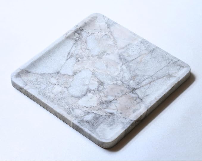 Natural Square Grey Marble Tray 10.6" – Luxurious Grey-White Marble Decorative Tray for Fruits, Food, Perfume, Jewelry, & Keys, Versatile Home Decor Tray for Bathroom, Vanity, Coffee Table & Entryway