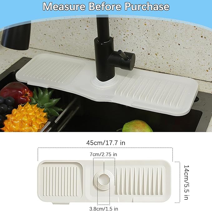 17.7 * 5.5 Inch Large Non-Slip Base,Multi-Surface Protector for Kitchen,Bathroom,Laundry,RV,Easy Clean Water Deflector Accessory(Milky White)