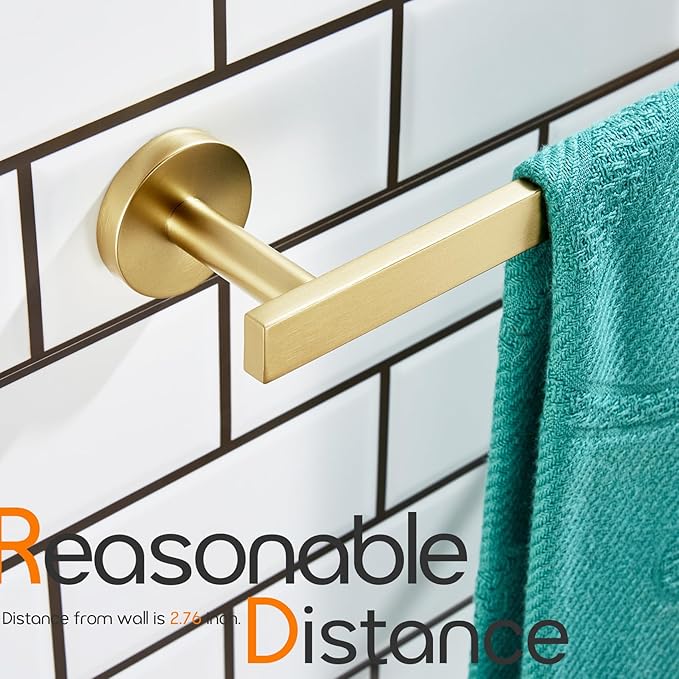16 Inch Bathroom Towel Bar Bath Towel Rack Kitchen Towel Holder Towel Hanger Wall Mounted SUS304 Stainless Steel Brushed Gold AN4001GD-L16