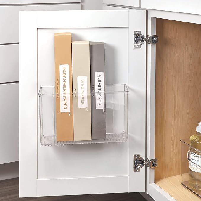 iDesign Adhesive Organizer Bin - Damage-Free Hanging for Kitchen, Bathroom, or Office - Set of 4 - Clear