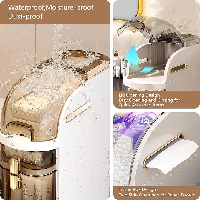 2-Tiers Narrow Bathroom Floor Storage Cabinet 7.1″ Plastic Drawers Organizer with Tissue Box and Wheels Slim Waterproof Bathroom Cabinet for Small Kitchen Laundry Living Room Toilet Gap