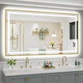 72x40 Inch LED Bathroom Mirror with Gold Frame, Backlit & Front Lit, Anti-Fog Lighted Bathroom Vanity Mirror for Wall, Memory Function, Dimmable, HD Tempered Glass, Shatter-Proof