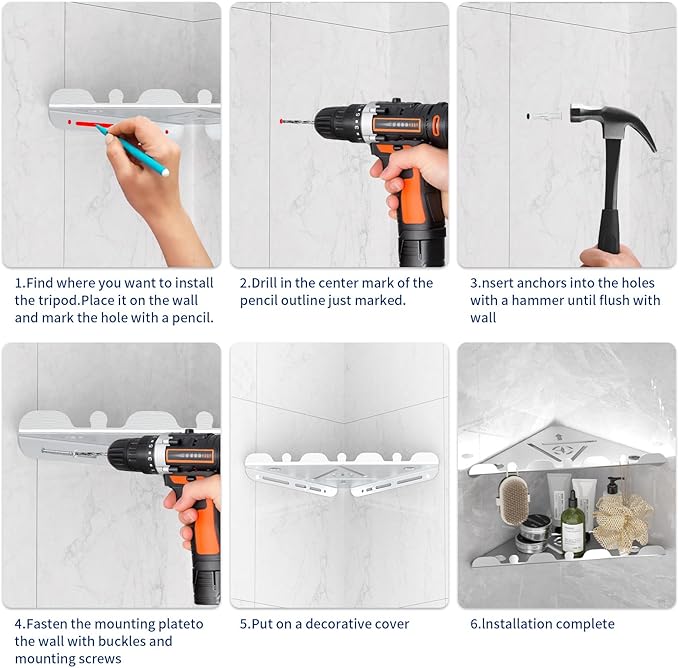 2 Pack Corner Shower Shelf, 10" 304 Stainless Steel Modern Corner Shower Shelf for Inside Shower, Heavy Duty Shower Caddy Organizer with Razor Hole, Drilling Installation (Brushed Nickel, 10")