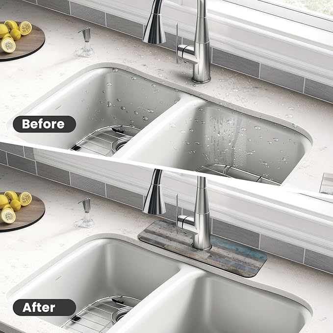 Vintage Rustic Farmhouse Blue Wood Kitchen Sink Splash Guard Faucet Mat 1 Pcs, Absorbent Fast Drying Mat Gadgets Splash Guard For Bathroom 15 X 5.5 Inches