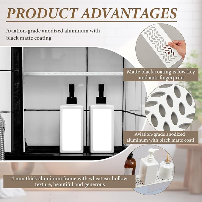 1 Pcs Aluminum Shower Niche Rectangular Shelf White 5/32"/ 4 mm Thick, Petal Design, Matte White Finish for 12" Prefabricated Niches, Fits 5/32" Grout Line