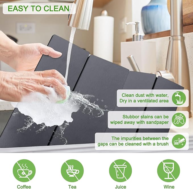Large Dish Drying Mat for Kitchen Counter,24"×16"Fast Dry Pad Absorbent Countertop Mat, Heat-resistant Mat,Diatomaceous Earth Mats,Gray