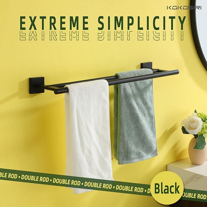 KOKOSIRI Towel Rails Bathroom Double Towel Bars Matte Black 20 Inch Towel Holder for Bath Cabinet Kitchen Wall Mount Stainless Steel B5005BK-L20