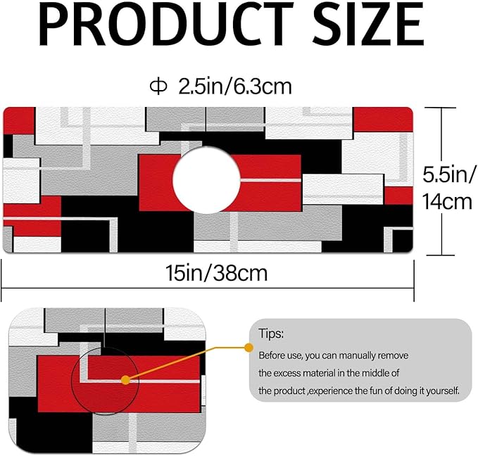 MCALK Geometric Red Kitchen Sink Faucet Mat Splash Guard, Absorbent Quick-Dry Kitchen Sink Mat - Ideal for Splash Guard & Drip Catching with Modern Art Decor( 1pc 15"x5.5")