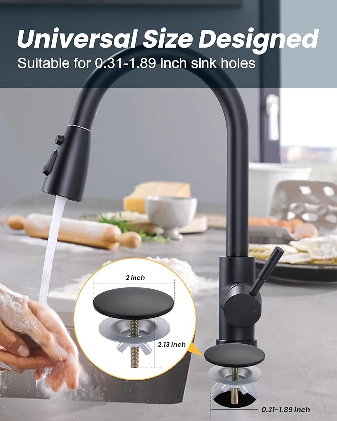 Brass Metal Faucet Hole Cover, 2-PCs Plug for Sink Countertop, Matte Black